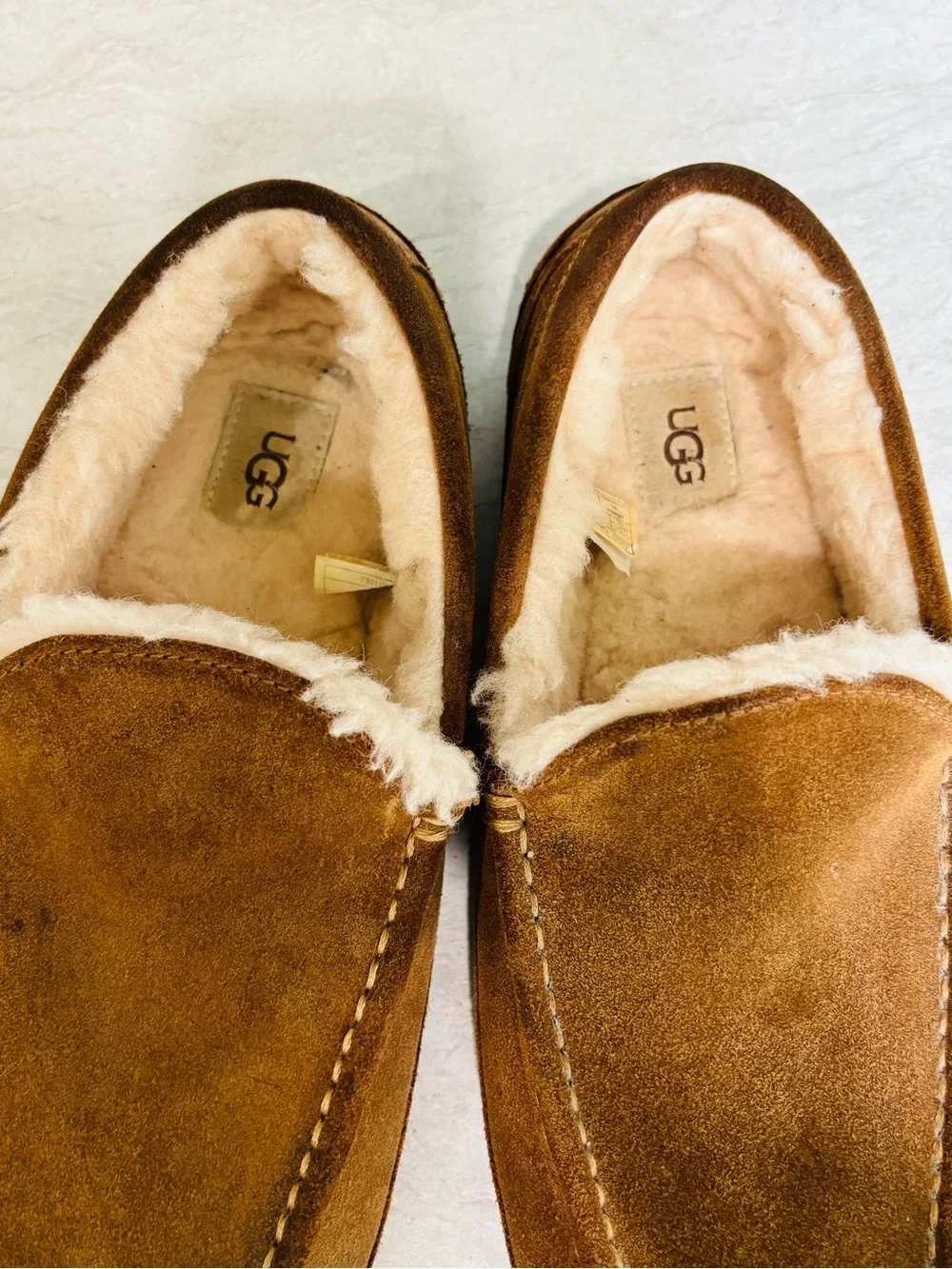 UGG Men's Chestnut Brown Suede Shearling-Lined Slip-Ons
